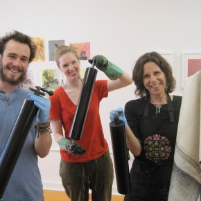 Printing the 18×24 woodcut by Emily&nbsp;Cohane-Mann