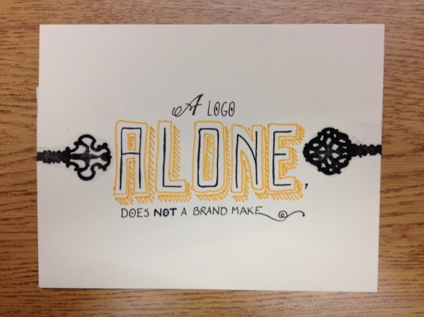 Mantra card using packing tape transfer imagery and hand lettering by David Short.