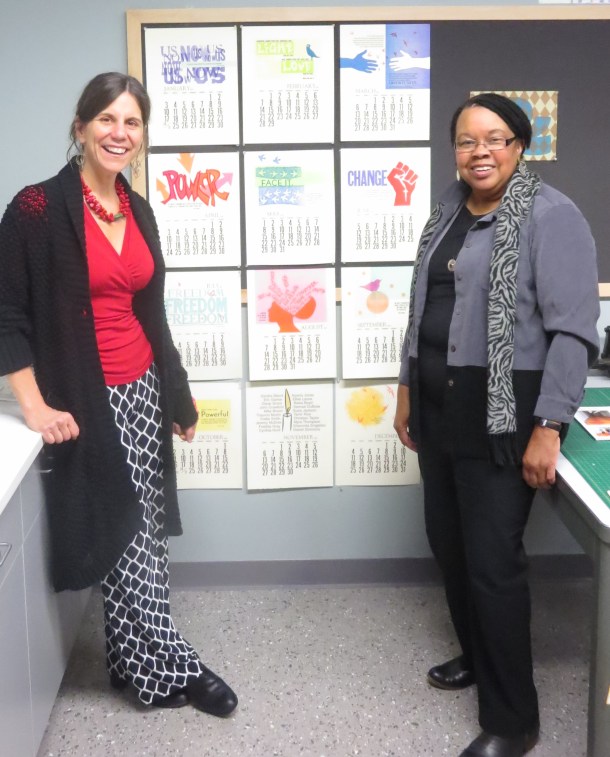 Melanie Mowinski, Frances Jones-Sneed & the calendar.